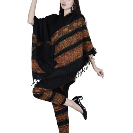 kullu shawl combo poncho and pajama black 3 patti