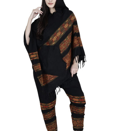 kullu shawl combo poncho and pajama black 3 patti