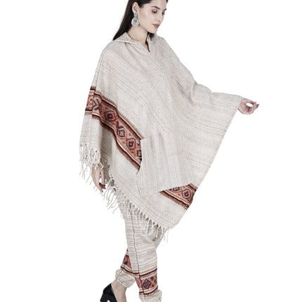 combo pajama and poncho singal patti white