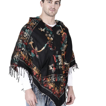 Kashmiri poncho black