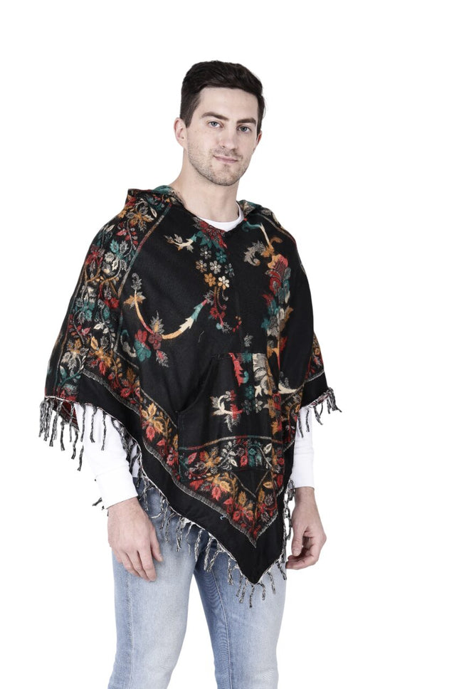 Kashmiri poncho black