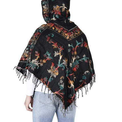 Kashmiri poncho black