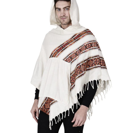 kullu shawl woolen poncho with hood white 3 patti poncho