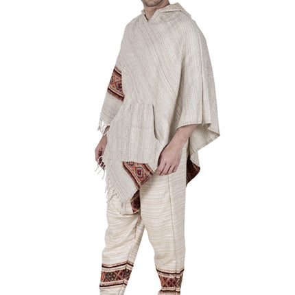 Combo pajama and poncho white singal patti
