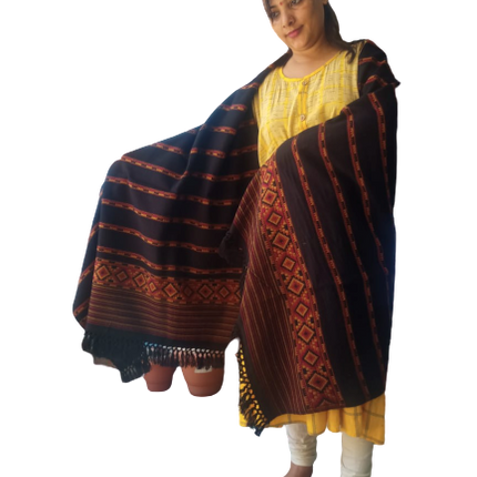 Hand Woven PASHMINA BLACK  Shawl Beautiful Hand Woven Embroidered FOR Women