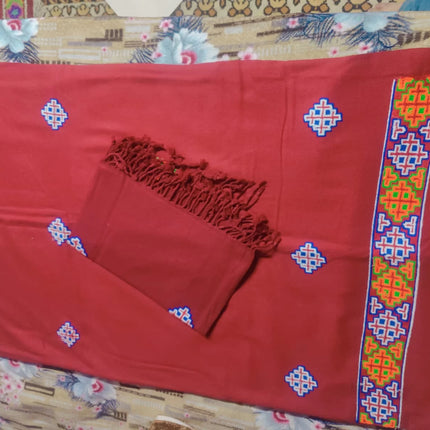 kullu patti woolen suit 4 meter with stole maroon