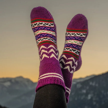 Woollen Traditional Hand Made Kullu Socks (Multicolour, Free Size)