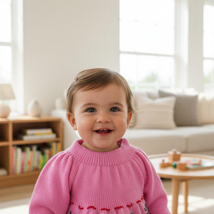 PURE WOOL HAND KNITTED woolen baby set pink cherry design