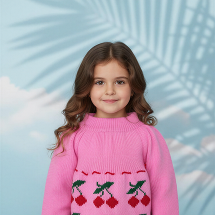 PURE WOOL HAND KNITTED woolen baby set pink cherry design