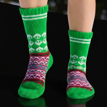 Woollen Traditional Hand Made Kullu Socks (Multicolour, Free Size) GREEN