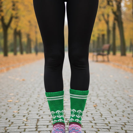 Woollen Traditional Hand Made Kullu Socks (Multicolour, Free Size) GREEN