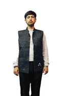 Men's Woolen Tweed Bandhgala Nehru Jacket PURE YAK WOOL M/S BLACK.