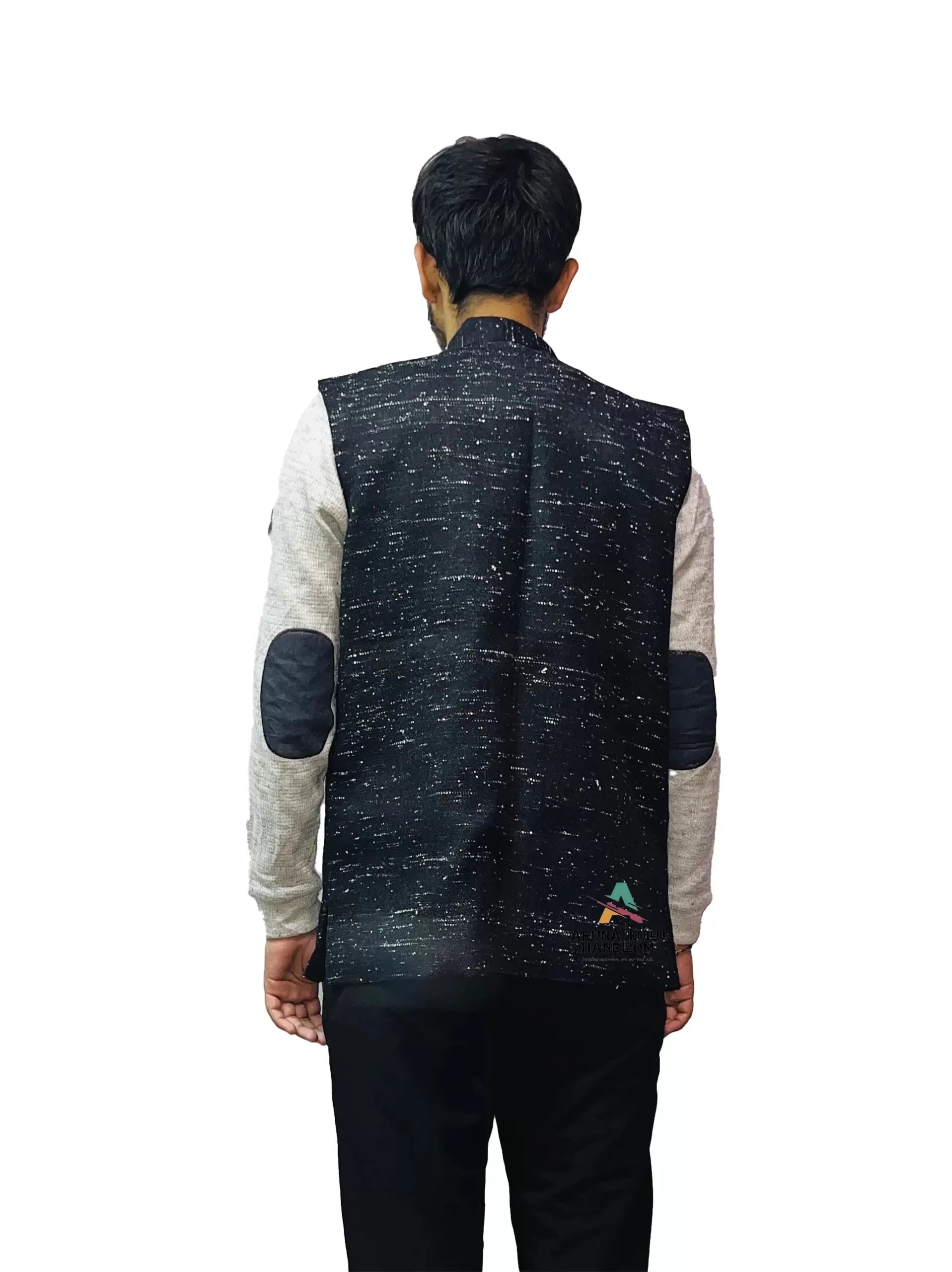 Men's Woolen Tweed Bandhgala Nehru Jacket PURE YAK WOOL M/S BLACK.