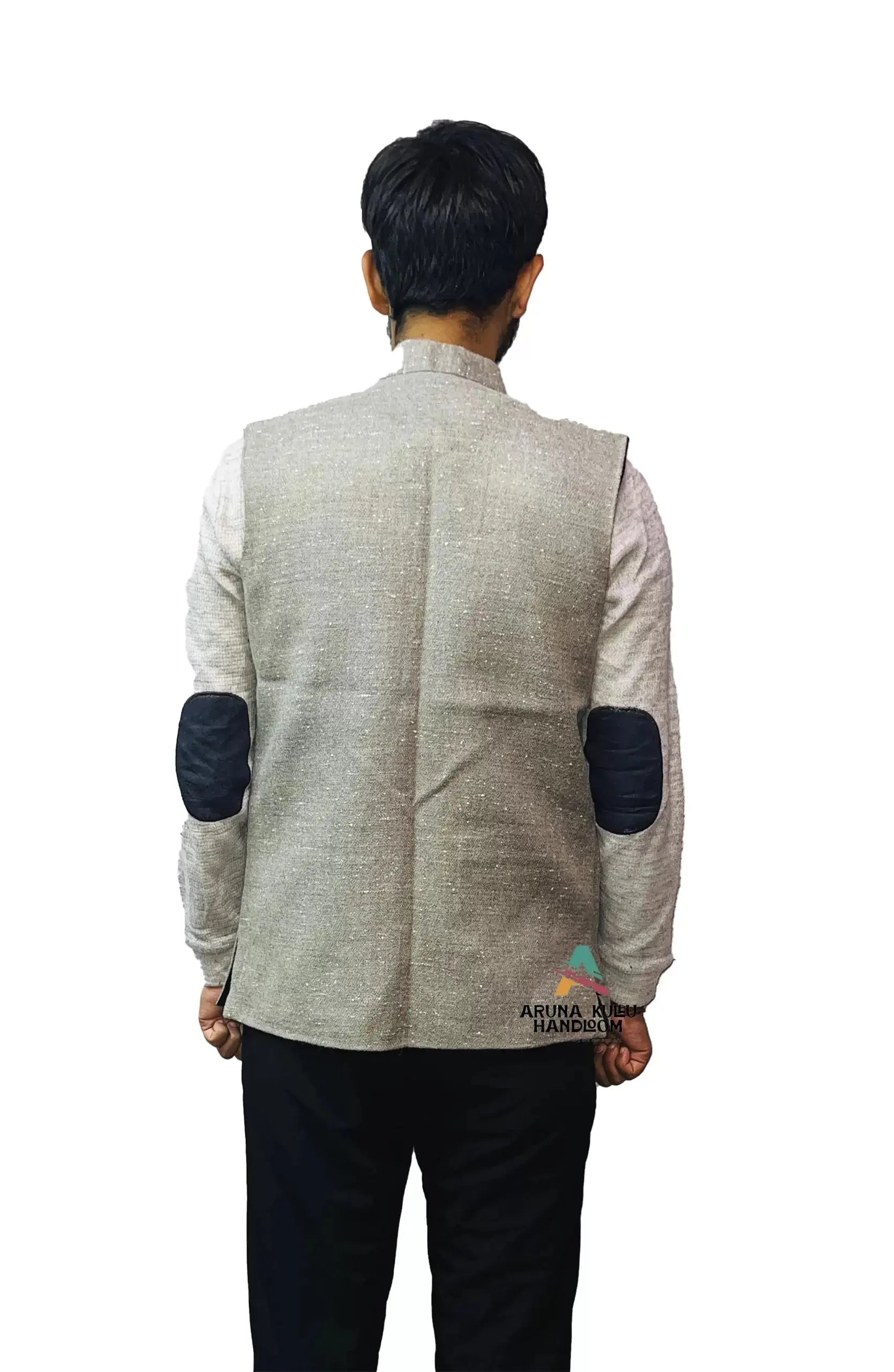Men's Woolen Tweed Bandhgala Nehru Jacket PURE YAK WOOL GREY.
