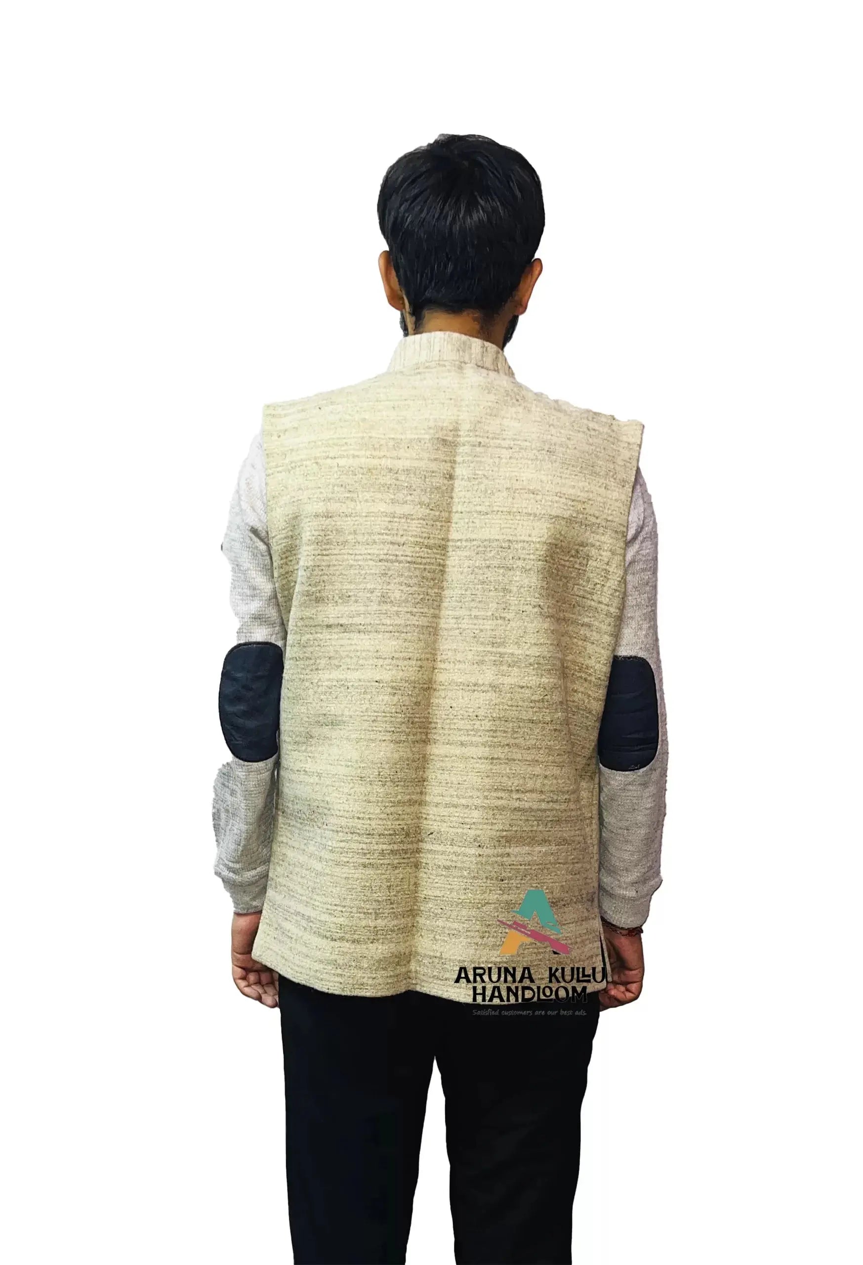 himachali traditional jacket Pure sheep wool kullu patti nehru jacket white & light grey.