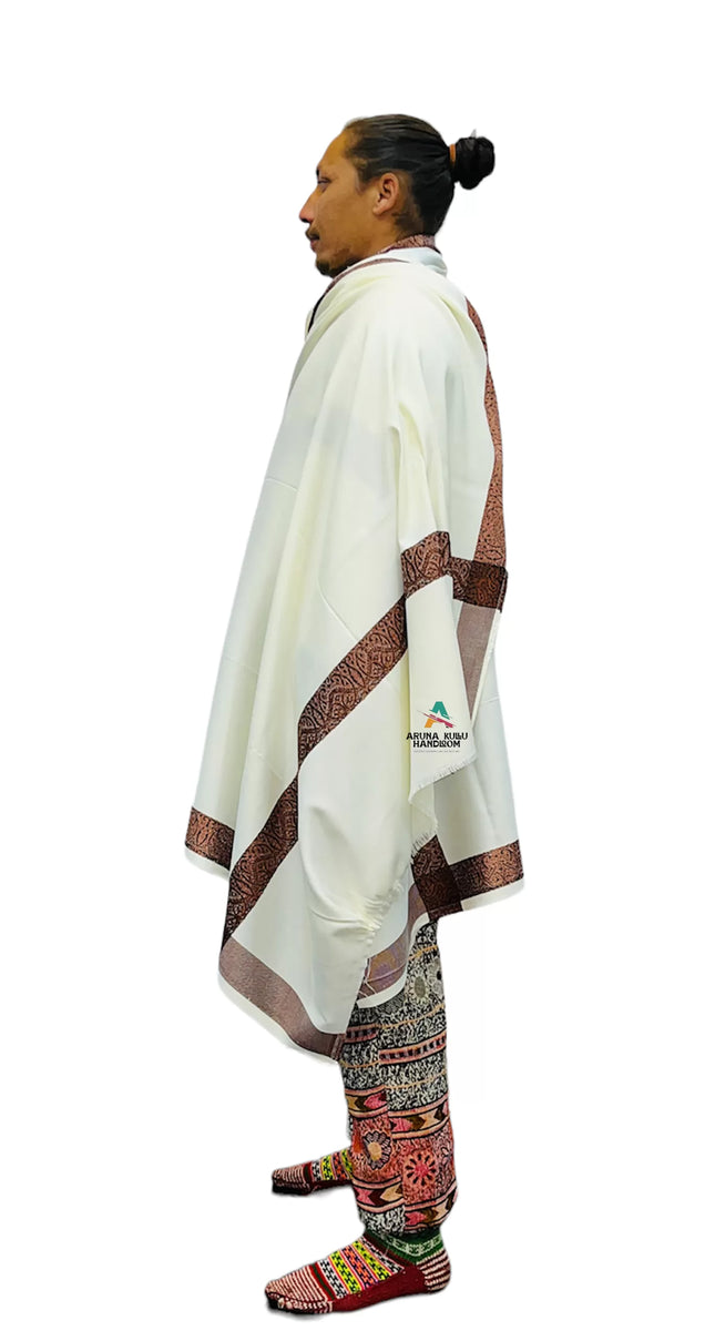 Genuine Hand Woven pashmina Wool LOI ( MEN SHAWL ) white