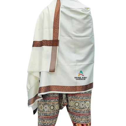 Genuine Hand Woven pashmina Wool LOI ( MEN SHAWL ) white