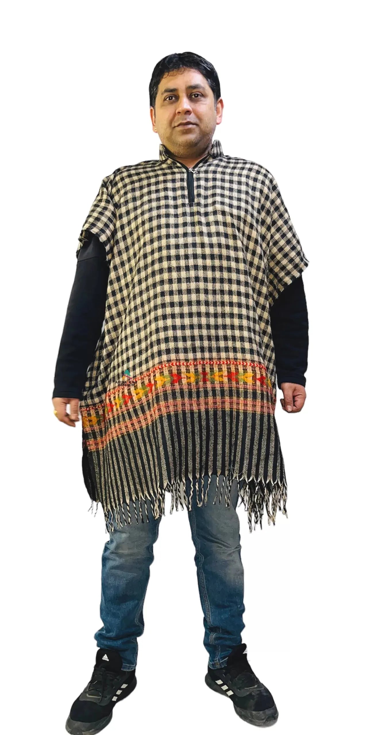 kullu shawl woolen kaftan for men check black.