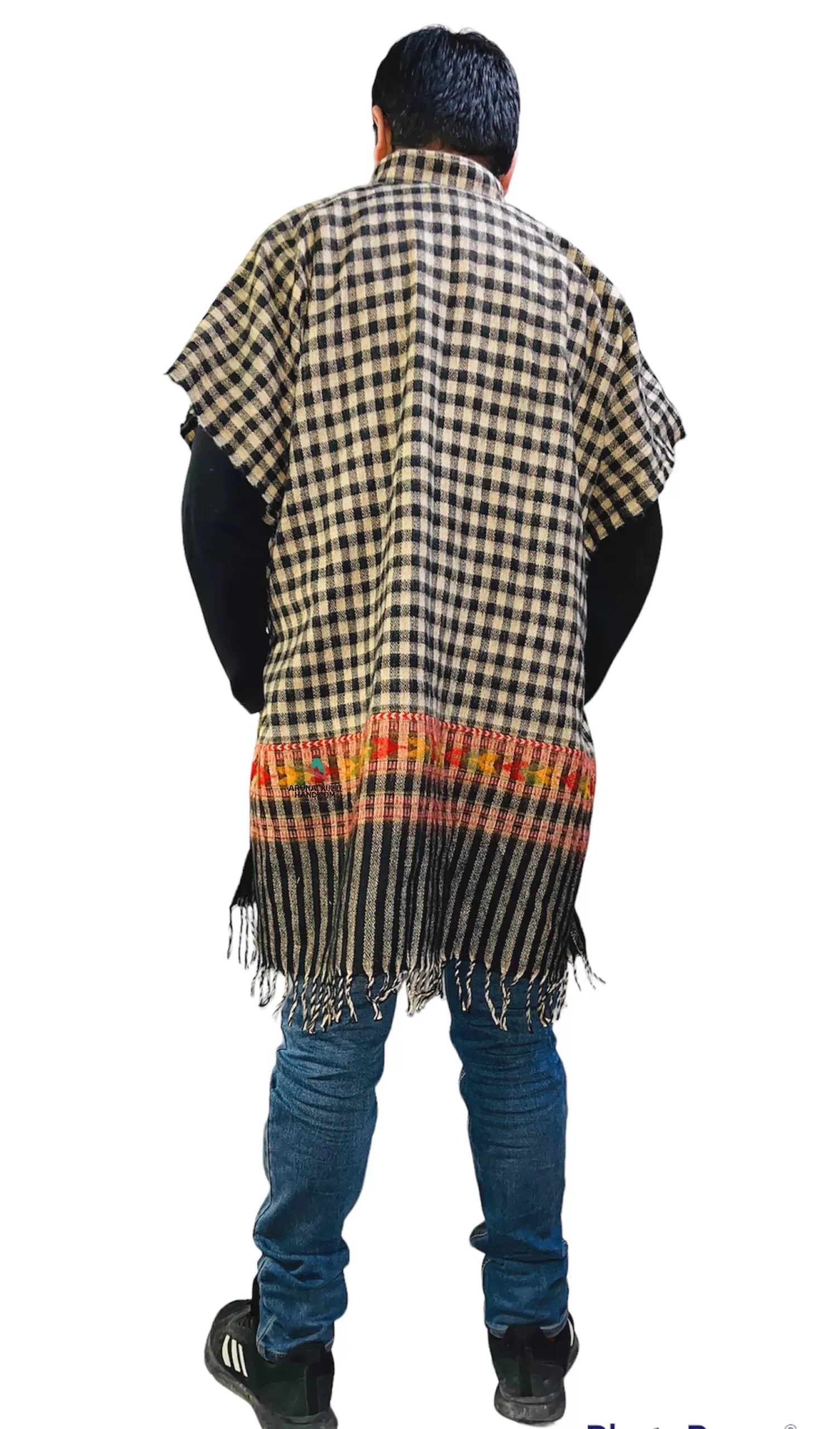 kullu shawl woolen kaftan for men check black.