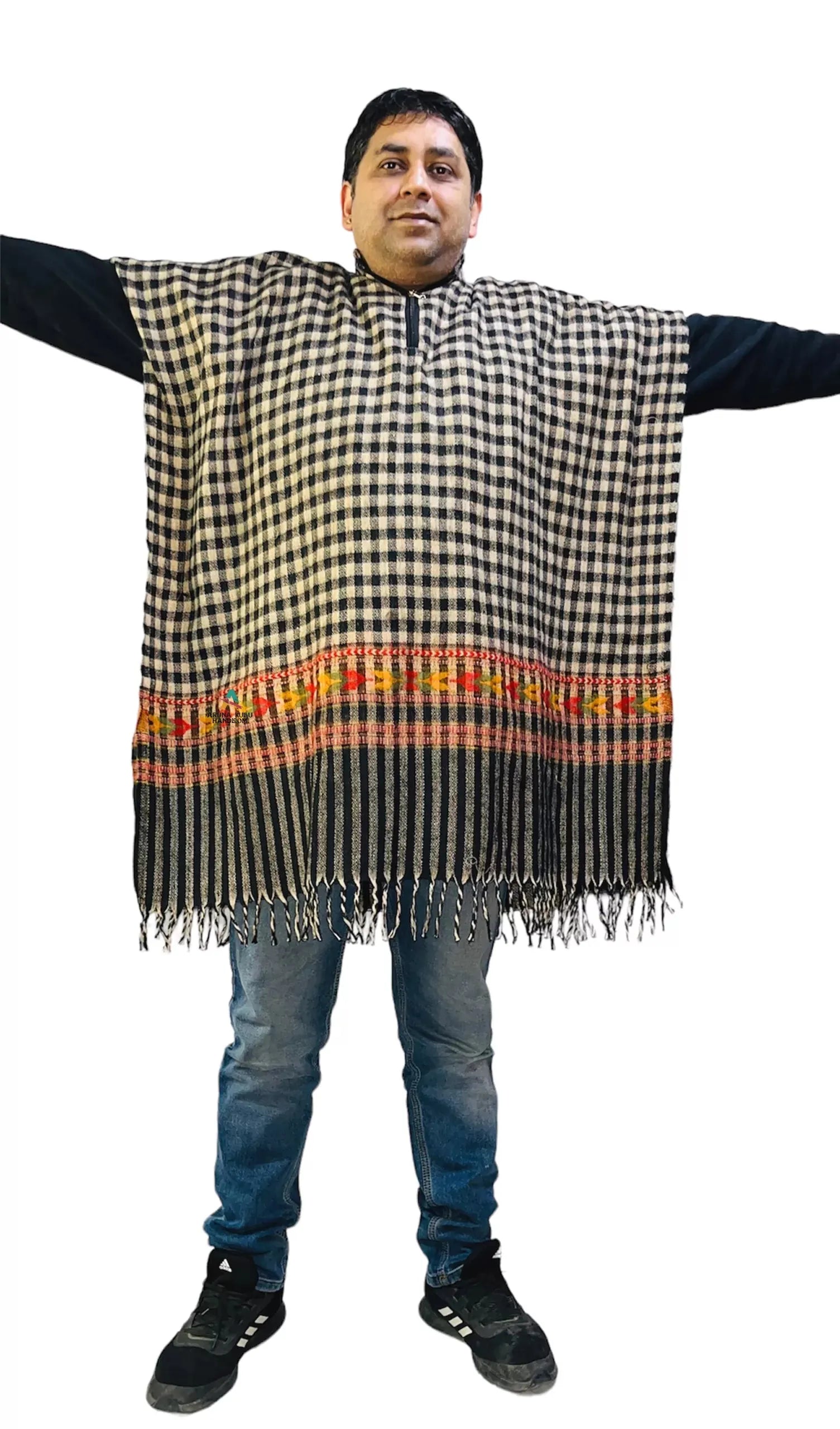 kullu shawl woolen kaftan for men check black.