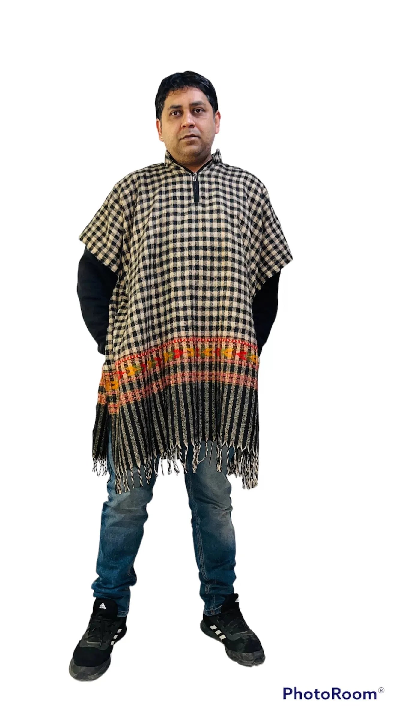 kullu shawl woolen kaftan for men check black.