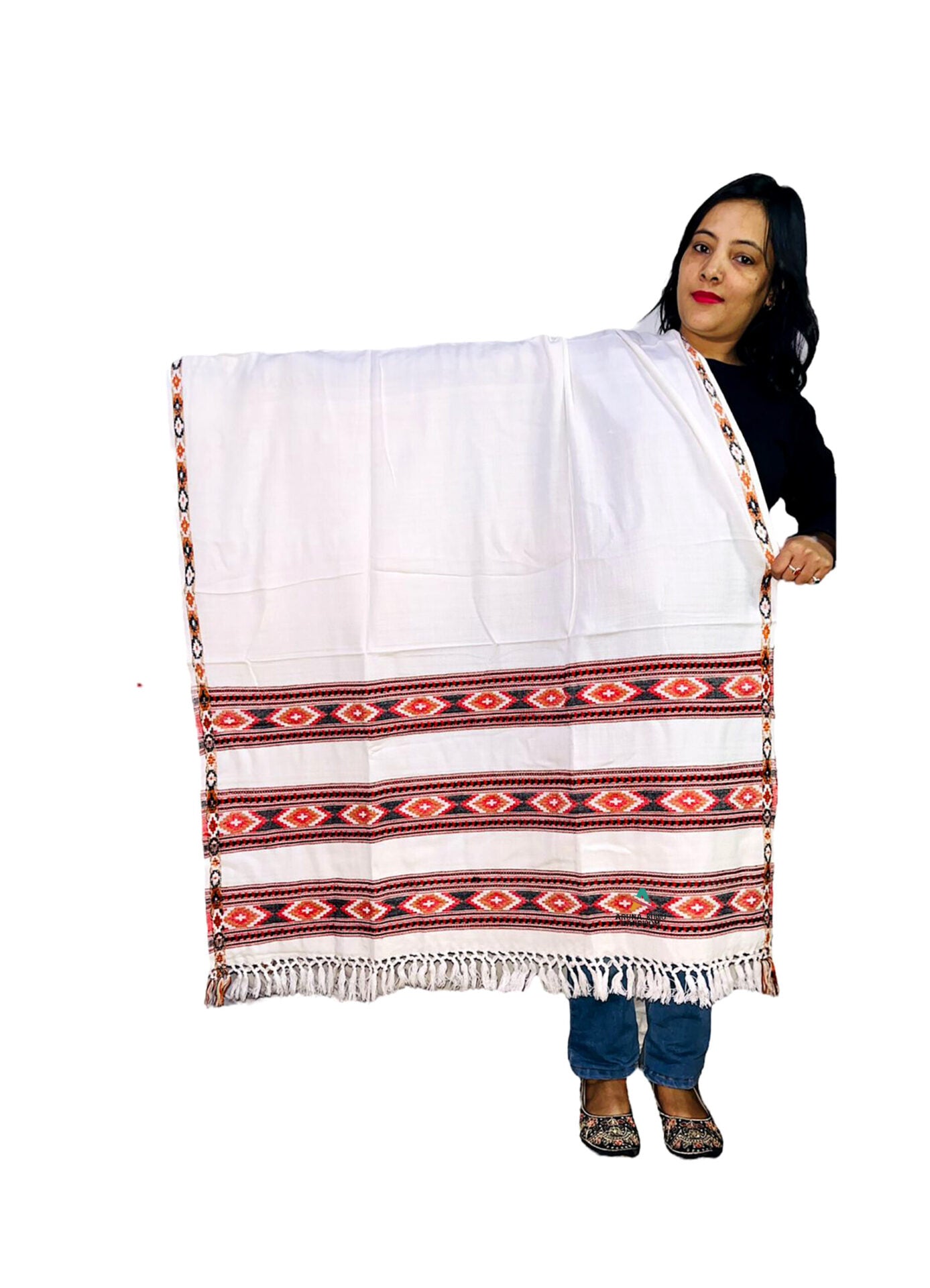 Shimla shawls Himachal shawls emporium famous handicrafts of himachal Pradesh handicraft of Himachal Pradesh kullu manali shawls himachal emporium online ANGORA Shawl with Beautiful Kullu Weaving Designed white famous handicrafts of himachal Pradesh handicraft of himachal Pradesh kullu manali shawls Shimla shawls