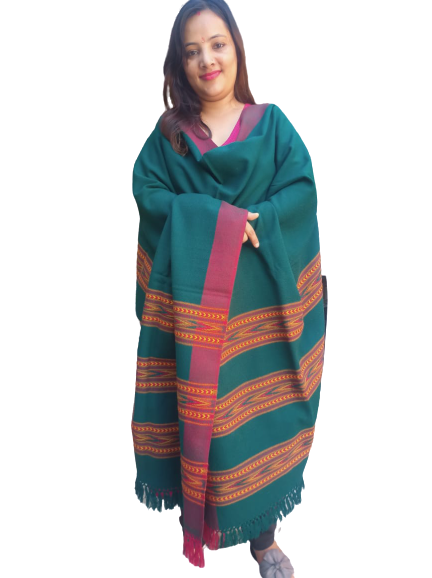 ANGORA Shawl with Beautiful TRIPLE BORDER Kullu Weaving Designed for Women