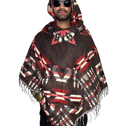 kullu shawl woolen poncho with hood Spanish brown