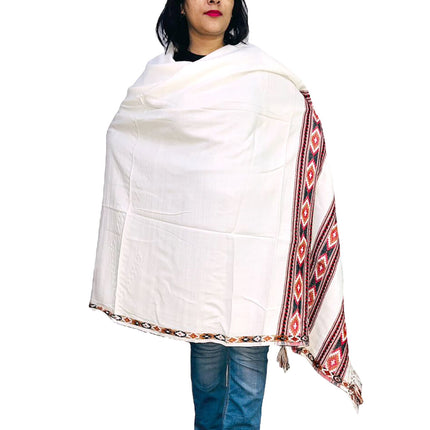 Shimla shawls Himachal shawls emporium famous handicrafts of himachal Pradesh handicraft of Himachal Pradesh kullu manali shawls himachal emporium online ANGORA Shawl with Beautiful Kullu Weaving Designed white famous handicrafts of himachal Pradesh handicraft of himachal Pradesh kullu manali shawls Shimla shawls