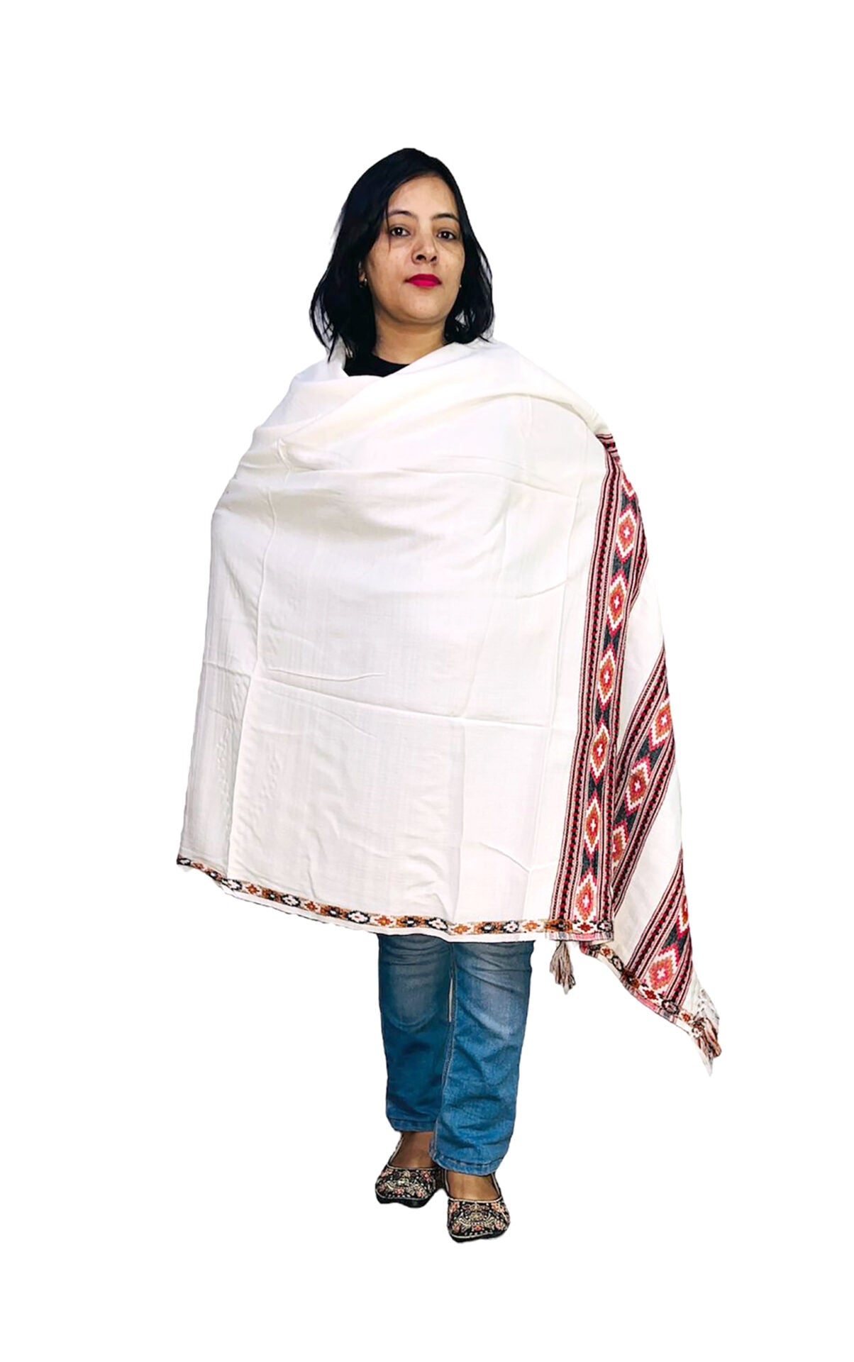 Shimla shawls Himachal shawls emporium famous handicrafts of himachal Pradesh handicraft of Himachal Pradesh kullu manali shawls himachal emporium online ANGORA Shawl with Beautiful Kullu Weaving Designed white famous handicrafts of himachal Pradesh handicraft of himachal Pradesh kullu manali shawls Shimla shawls