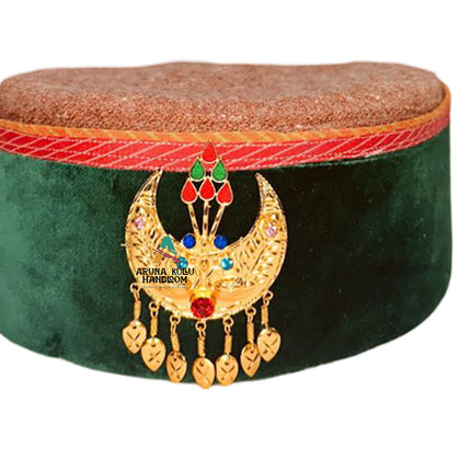 himachali topi green with flower and Kalgi golden himachali kalgi topi silver kalgi price himachali topi with silver uttarakhand topi pahadi topi himachali cap with flowers