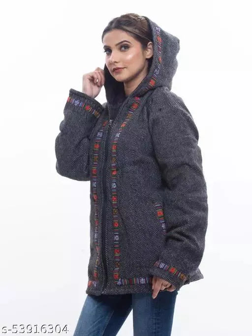 kullu jacket for ladies with hood r women Himachal handicrafts manali shopping online manali sweaters online