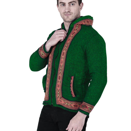 Woolen Winter Wear ZIPPER HOODIE hoodie green with border