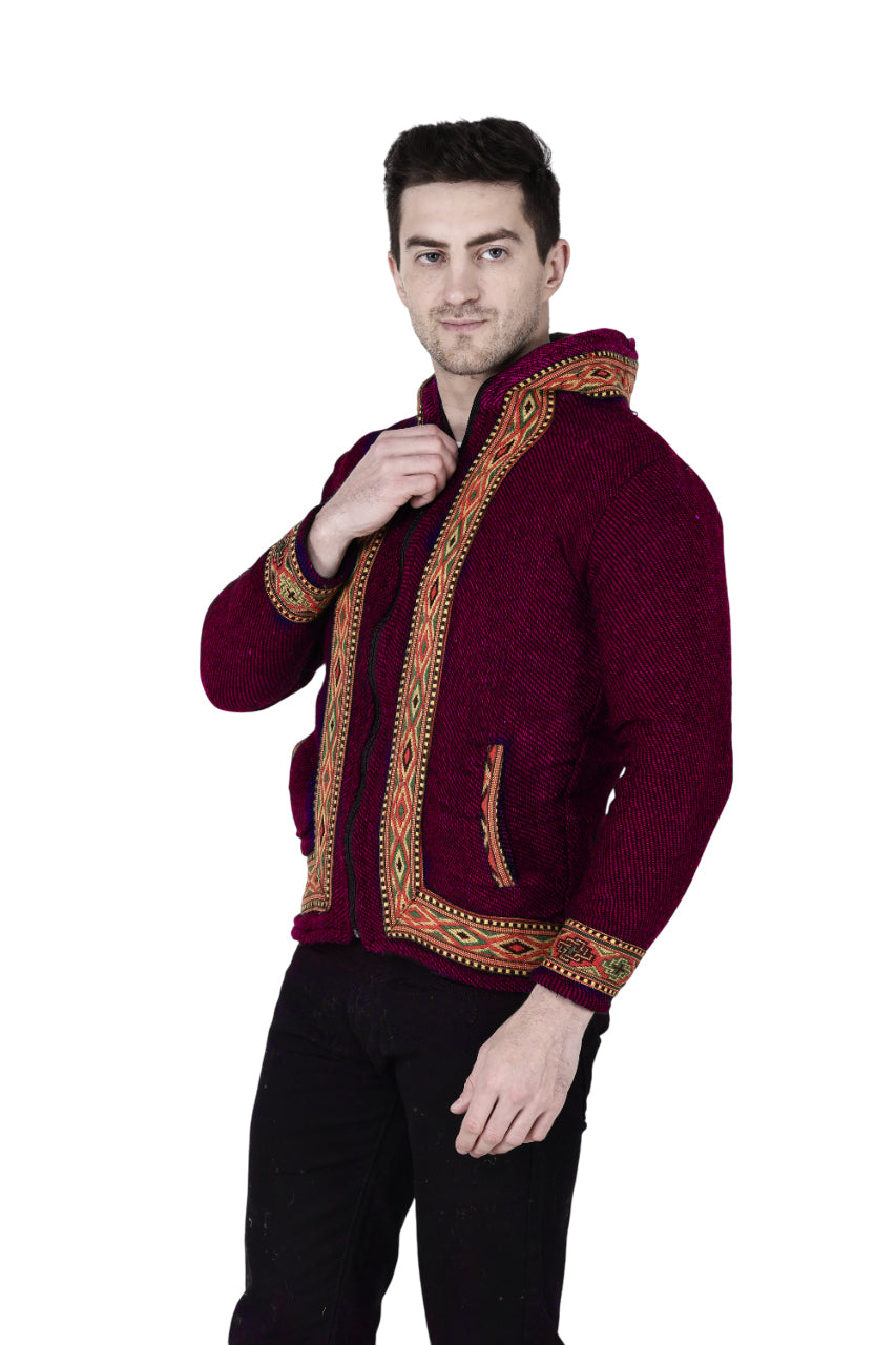 ZIPPER Jacket for MEN & Women maroon with kullu border